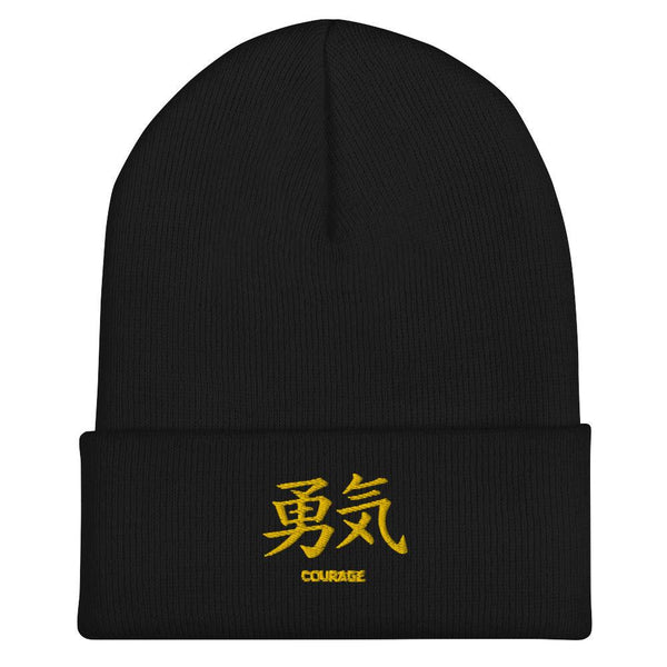 Bonnet à Revers Symbole Brodé Kanji “Courage” Jaune - Arts-kanji