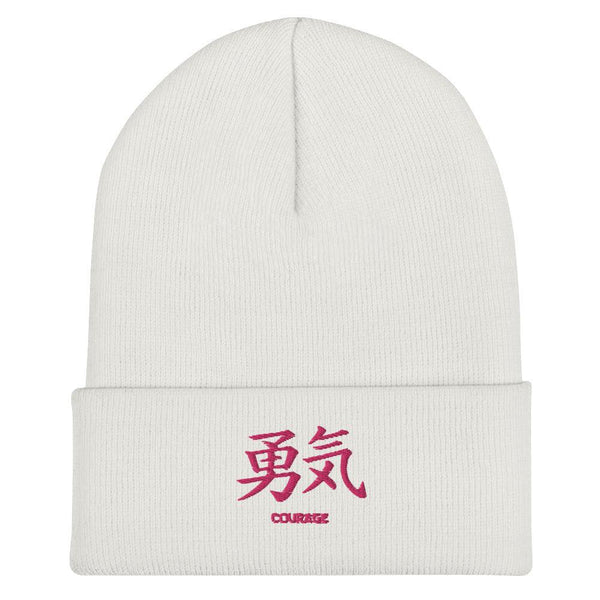 Bonnet à Revers Symbole Brodé Kanji “Courage” Rose - Arts-kanji