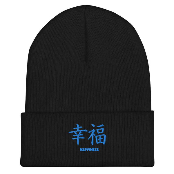 Bonnet à Revers Symbole Brodé Kanji “Happiness” Bleu - Arts-kanji