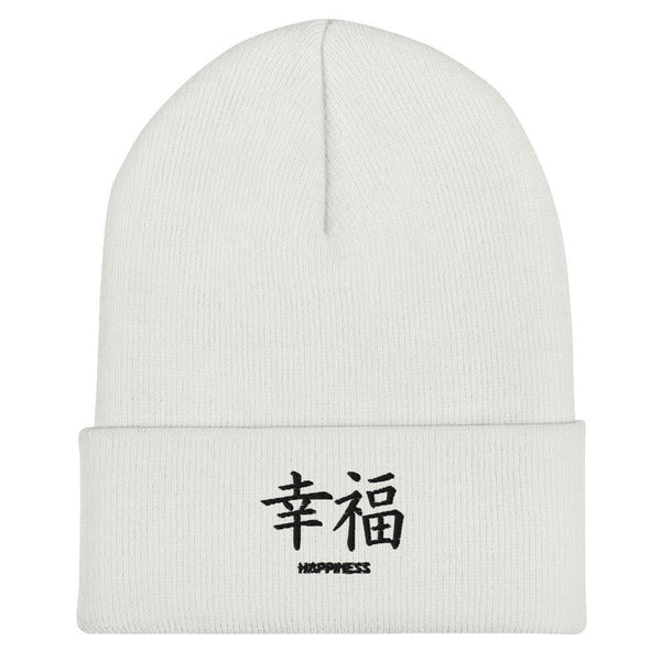 Bonnet à Revers Symbole Brodé Kanji “Happiness” Noir - Arts-kanji