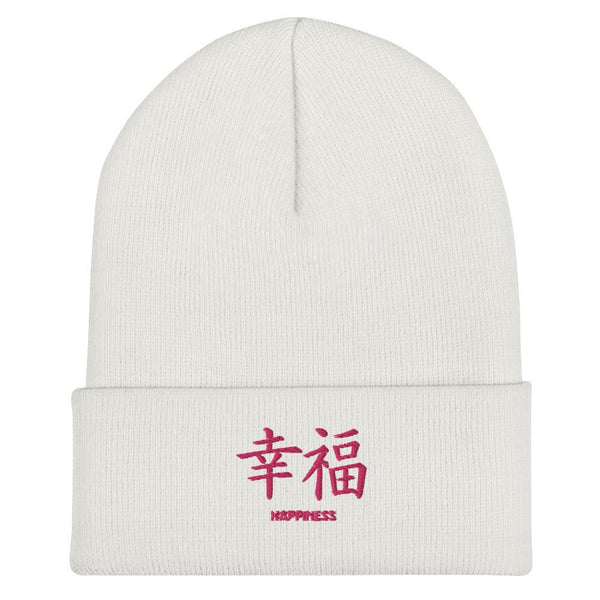 Bonnet à Revers Symbole Brodé Kanji “Happiness” Rose - Arts-kanji