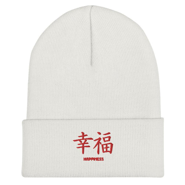 Bonnet à Revers Symbole Brodé Kanji “Happiness” Rouge - Arts-kanji