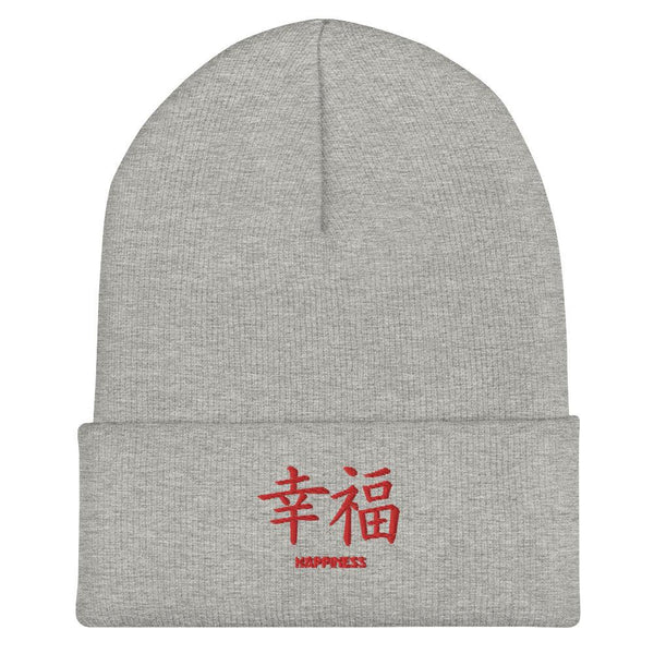 Bonnet à Revers Symbole Brodé Kanji “Happiness” Rouge - Arts-kanji