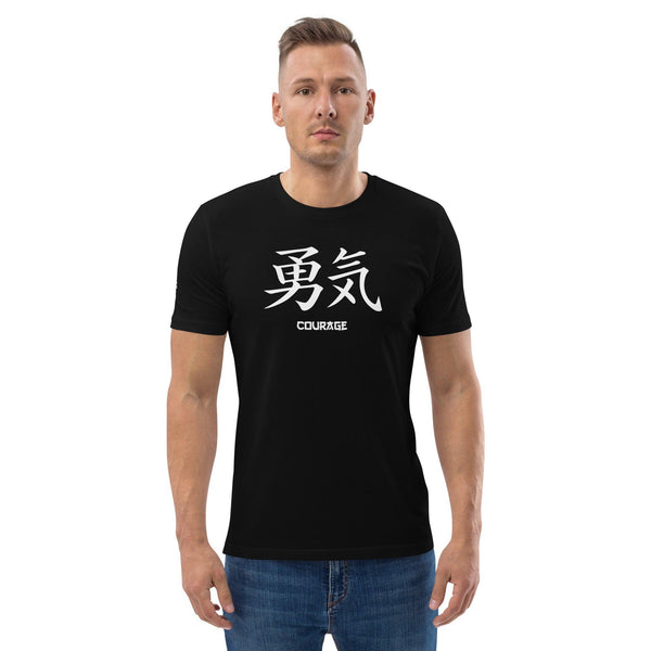 T-shirt Noir Unisexe en Coton Biologique Symbole Kanji "Courage" Blanc - Arts-kanji