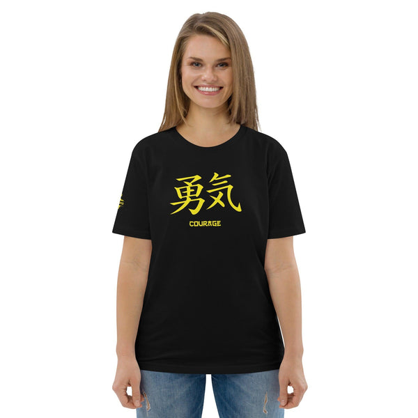 T-shirt Unisexe en Coton Biologique Symbole Kanji “Courage” Jaune - Arts-kanji