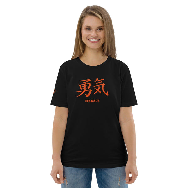 T-shirt Unisexe en Coton Biologique Symbole Kanji “Courage” Orange - Arts-kanji