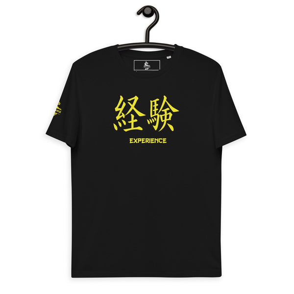 T-shirt Noir Unisexe en Coton Biologique Symbole Kanji "Experience" Jaune - Arts-kanji