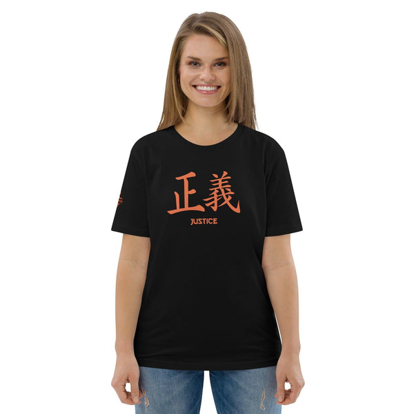 T-shirt Noir Unisexe en Coton Biologique Symbole Kanji "Justice" Orange - Arts-kanji