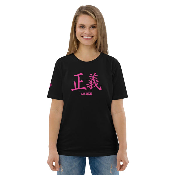 T-shirt Noir Unisexe en Coton Biologique Symbole Kanji "Justice" Rose - Arts-kanji