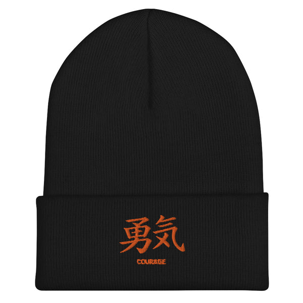 Bonnet à Revers Symbole Brodé Kanji “Courage” Orange