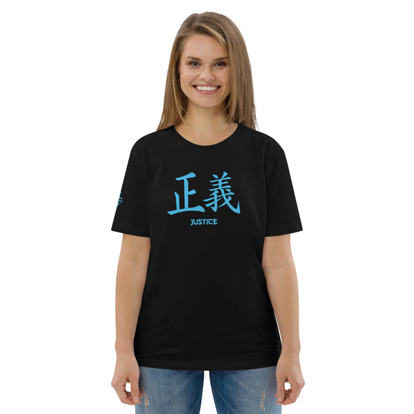 T-shirt Unisexe en Coton Biologique Symbole Kanji "Justice" Bleu